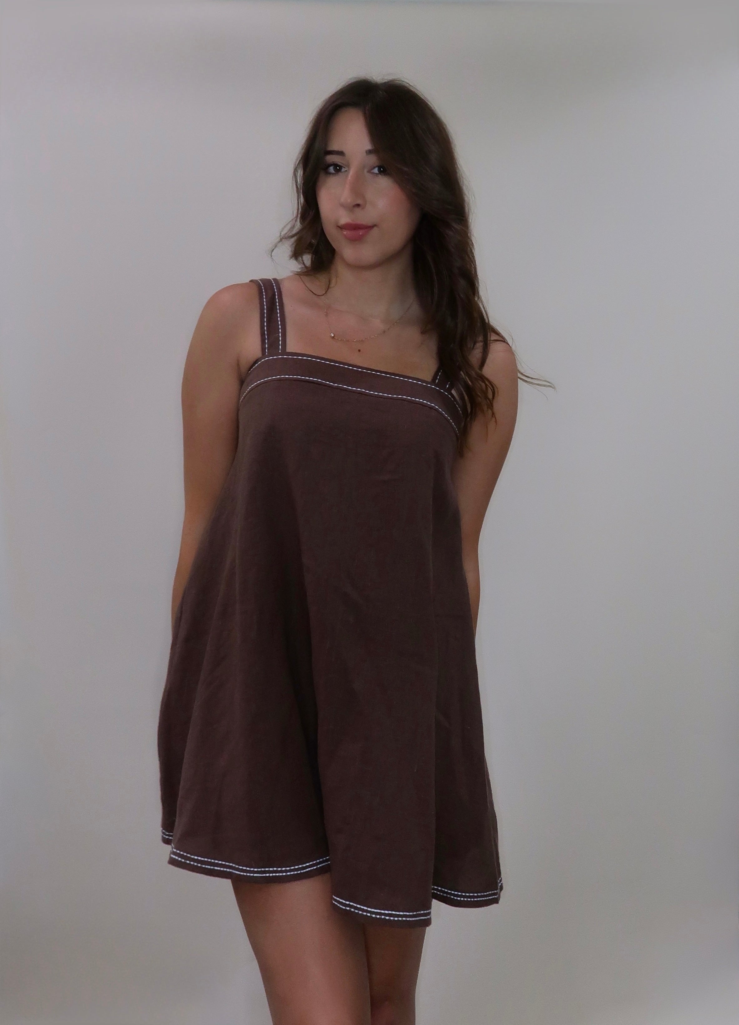 Mocha Muse Linen Dress